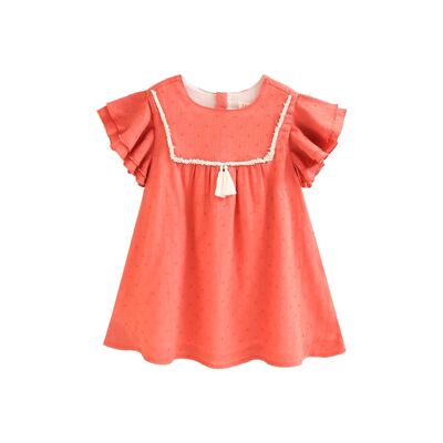 Vestido de niña en plumeti color coral K99-21423081