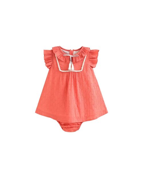 Vestido de bebé niña con braguita en plumeti coral K151-21423012