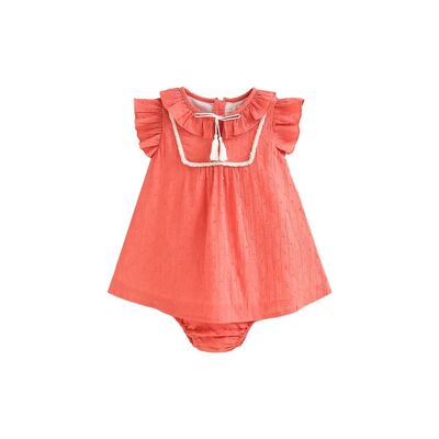 Vestido de bebé niña con braguita en plumeti coral K151-21423012