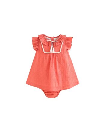 Robe bébé fille avec culotte plumeti corail K151-21423012 1