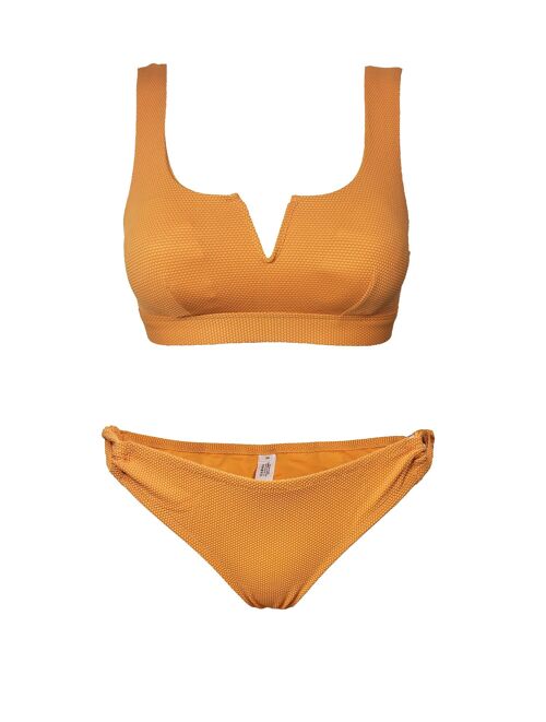 Orange textured preformed bikini sets for women