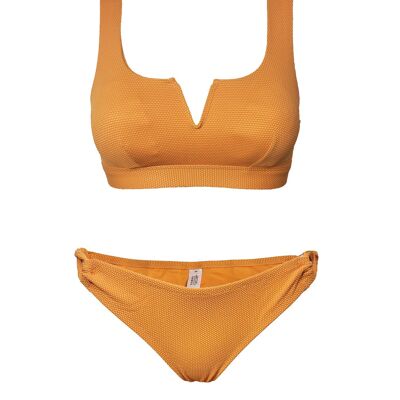 Orangefarbene strukturierte vorgeformte Bikini-Sets für Damen