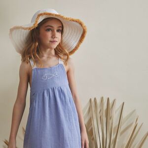 Robe fille bleue avec broderie poisson K90-21414151