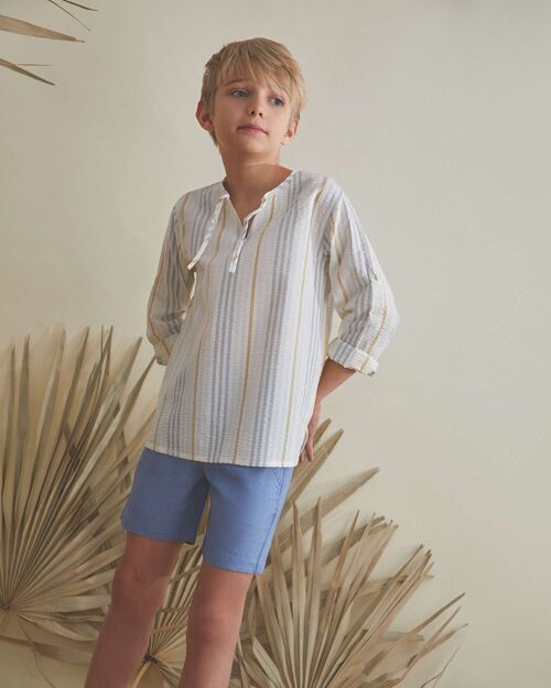Camisa de niño con rayas azules y camel K104-21408083