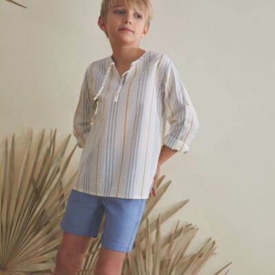 Boy's shirt with blue and camel stripes K104-21408083