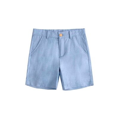 Washed blue boy's Bermuda shorts with adjustable waist K108-21408093