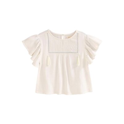 Girl's white blouse with blue stitching detail on the chest K109-21408161