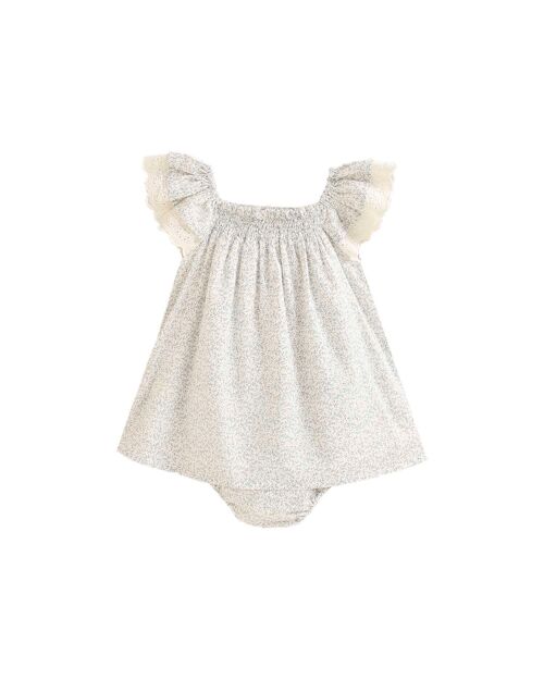 Vestido de bebé niña con braguita hojas grises K66-21409022