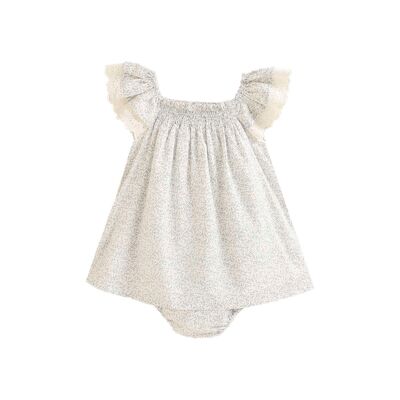 Vestido de bebé niña con braguita hojas grises K66-21409022