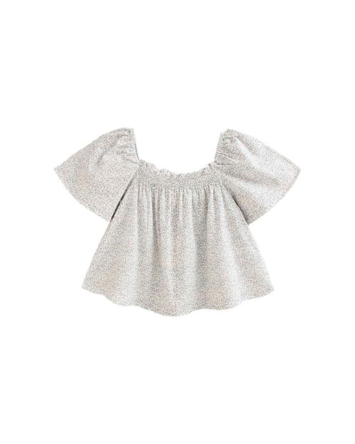 Blusa de niña blanca con estampado de hojas grises K67-21409035