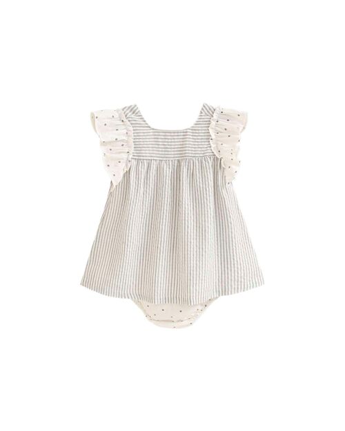 Vestido de bebé niña con braguita rayas blancas y grises K72-21409162
