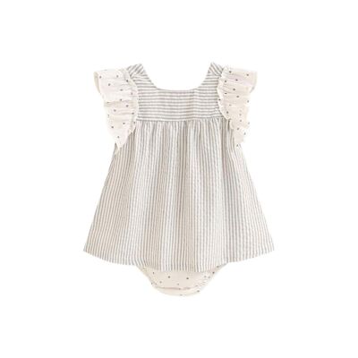 Babykleid für Mädchen mit weiß-grau gestreiftem Höschen K72-21409162