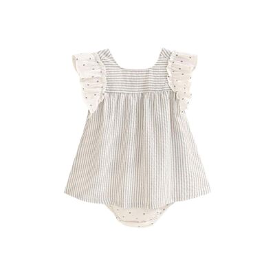 Abito per neonata con slip a righe bianche e grigie K72-21409162