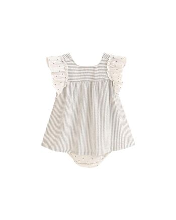 Robe bébé fille avec culotte rayée blanche et grise K72-21409162 1