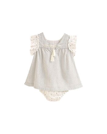 Robe bébé fille avec culotte rayée blanche et grise K72-21409162 2