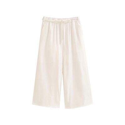 Pantaloni palazzo da bambina in lino bianco K184-21409195