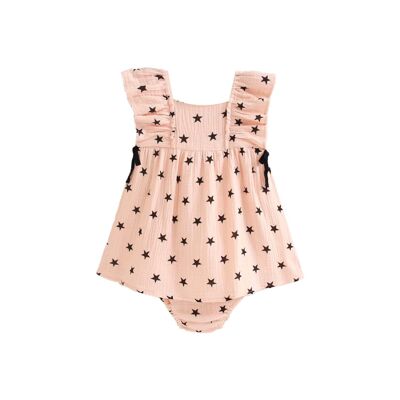 Babykleid für Mädchen mit blassrosa Höschen und schwarzen Sternen K115-21410112