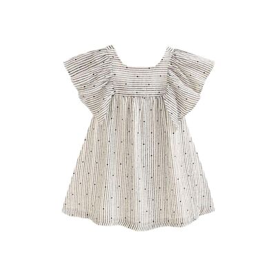 Abito da bambina bianco a righe grigie e pois neri K116-21410131