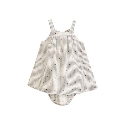 Girl's dress with gray striped panties and black polka dots K118-21410152