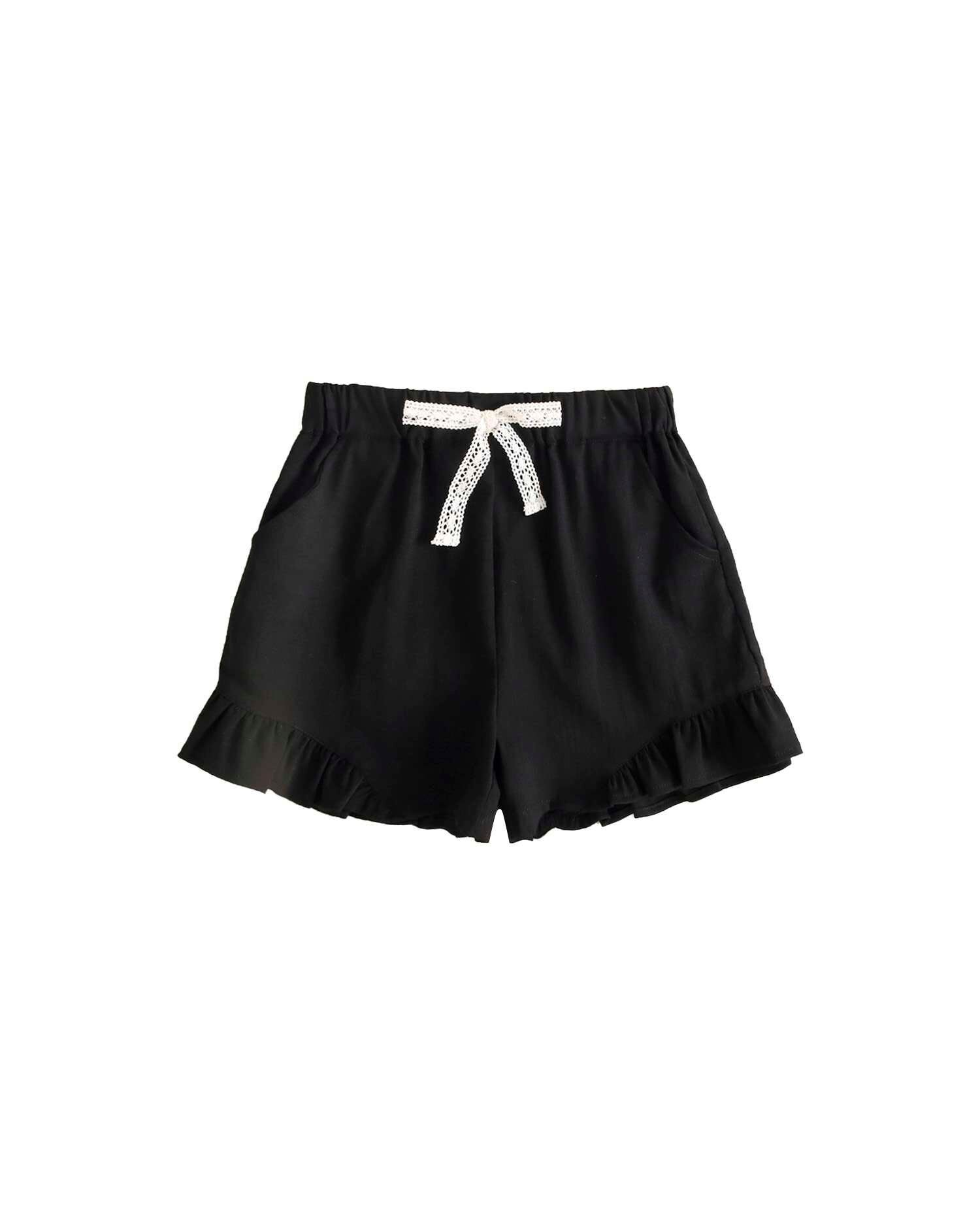 Schwarze Mädchenshorts mit Rüschen K159-21410191