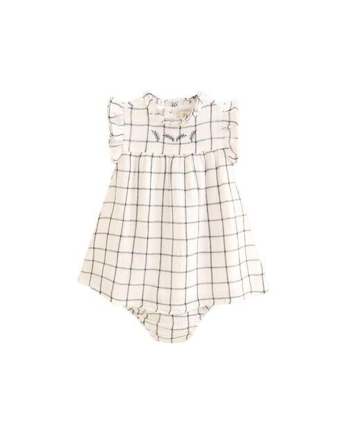 Vestido de bebé niña con braguita blanco con cuadros negro K122-21410252