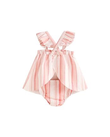 Robe bébé fille avec culotte rayée tons corail K124-21411052 2