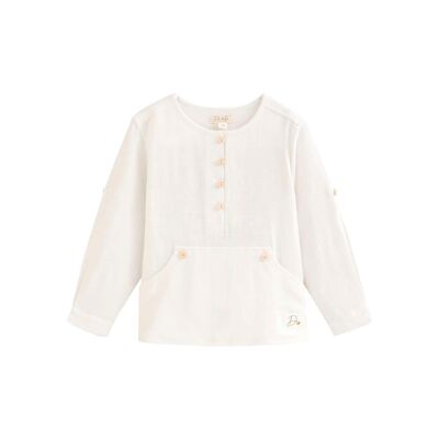 Camicia bianca da ragazzo con tasca a marsupio K157-21412043