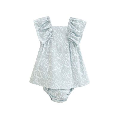 Abito da bambina con slip in turchese a pois bianchi K82-21412112