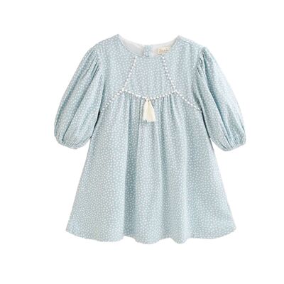 Turquoise girl's dress with white polka dots K83-21412121