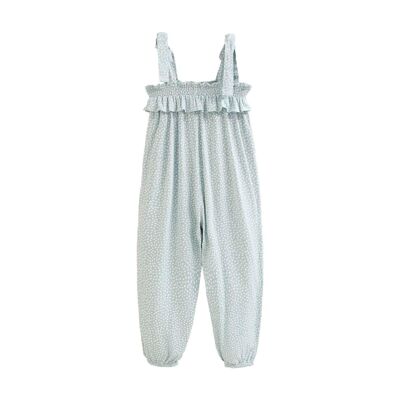 Turquoise and white polka dot girl's jumpsuit K84-21412141