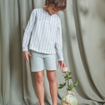 Boy's shirt with mandarin collar and stripes in green and pink K86-21412163