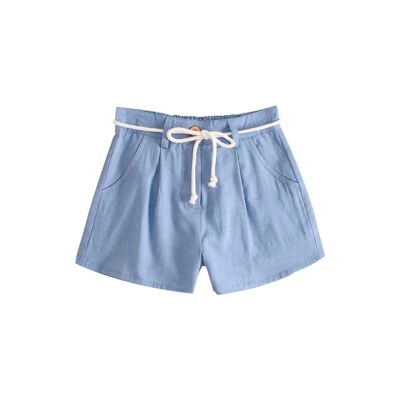 Short fille bleu délavé avec cordon brut K106-21408141