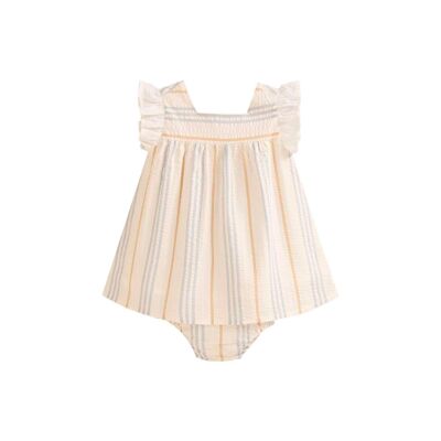Baby girl dress with blue and camel striped panties K102-21408052