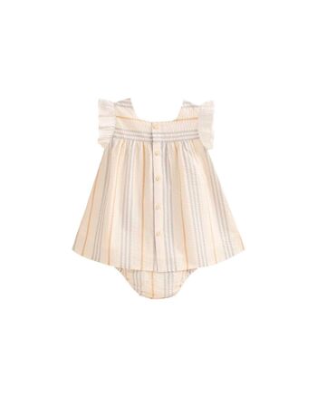 Robe bébé fille avec culotte rayée bleu et camel K102-21408052 2