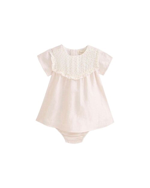 Vestido de bebé niña con braguita satinado beige K183-21407102