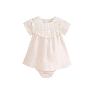 Vestido de bebé niña con braguita satinado beige K183-21407102