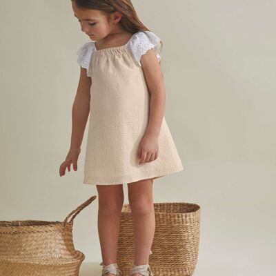 Baby girl dress with panties in vanilla gingham K180-21407032