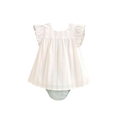 Babymädchenkleid mit weißem Höschen mit grünen Streifen K52-21406052