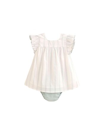 Robe bébé fille avec culotte blanche à rayures vertes K52-21406052 1