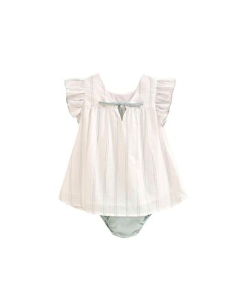 Robe bébé fille avec culotte blanche à rayures vertes K52-21406052 2