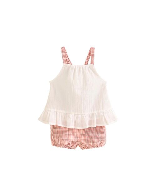 Conjunto de bebé niña con cuadros coral suave K49-21405182