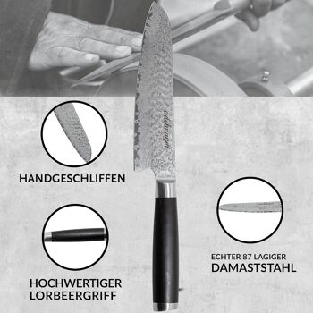 Couteau Damas Couteau Santoku 17,5 cm 87 couches affûtées main 2
