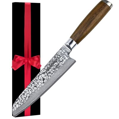 Couteau damassé couteau Santoku 17,5 cm coffret cadeau papier découpé main