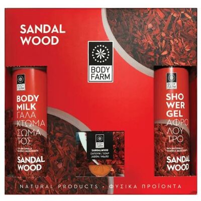 Confezione regalo in legno di sandalo (lozione per il corpo, gel doccia e scrub corpo)