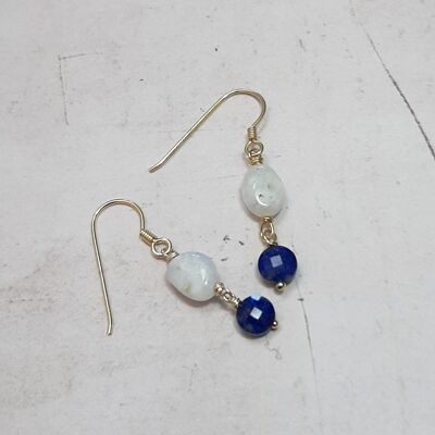 Earrings in 925 Silver, Moonstone and Lapis Lazuli