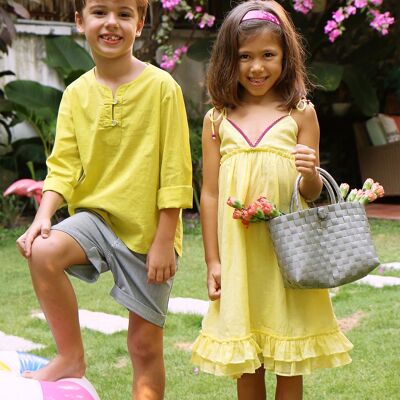 Langes Sommerkleid für Mädchen | gelbe Baumwolle | EUGENIE