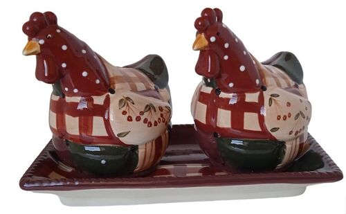 SET OF PEPPER SALT WITH TRAY "CHICKENS" DIMENSION: 18x9x12cm DD-097