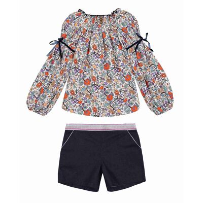 Girl gift set | Liberty orange blouse & denim shorts