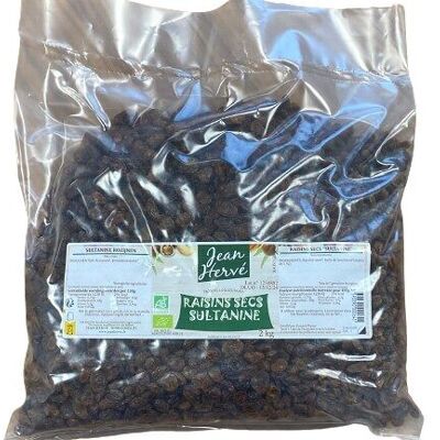 Organic sultatin raisins in bulk, 2 kg bag