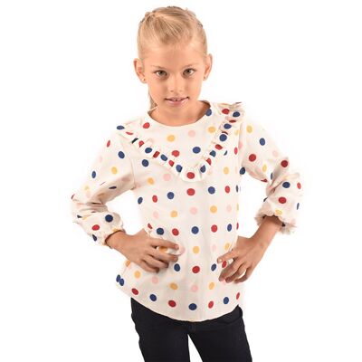 Girl's winter blouse | off-white with multicolored dots | MADEMOISELLE SKA